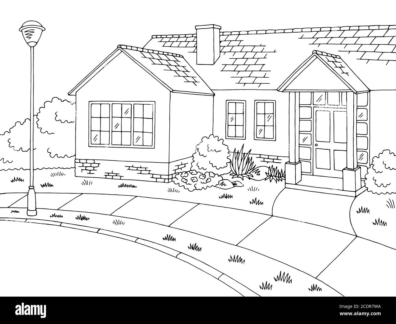 Calle carretera gráfico casa negro blanco paisaje dibujo ilustración vector  Imagen Vector de stock - Alamy