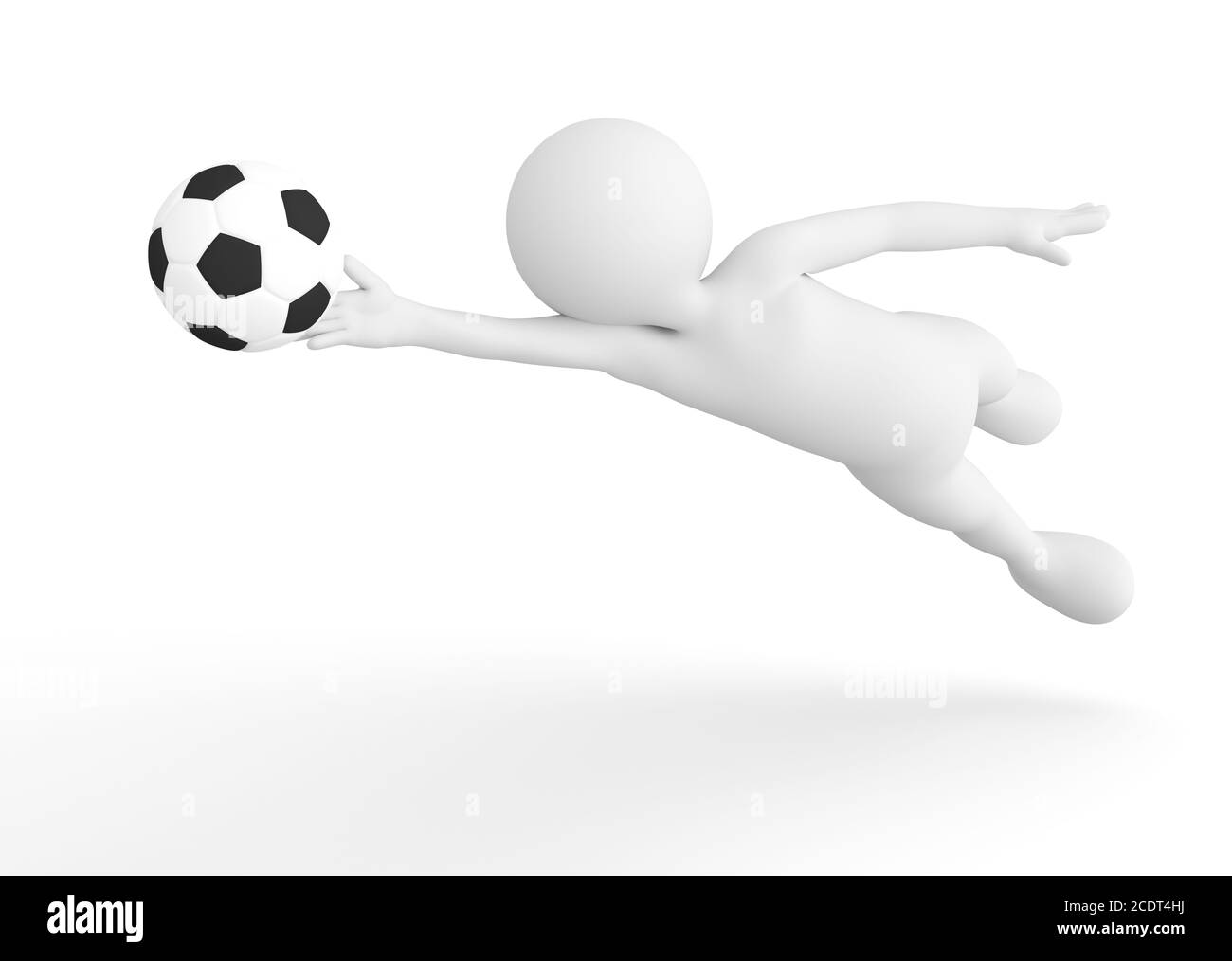 El portero de fútbol de Toon Man salva la pelota del gol. Concepto de fútbol. Foto de stock
