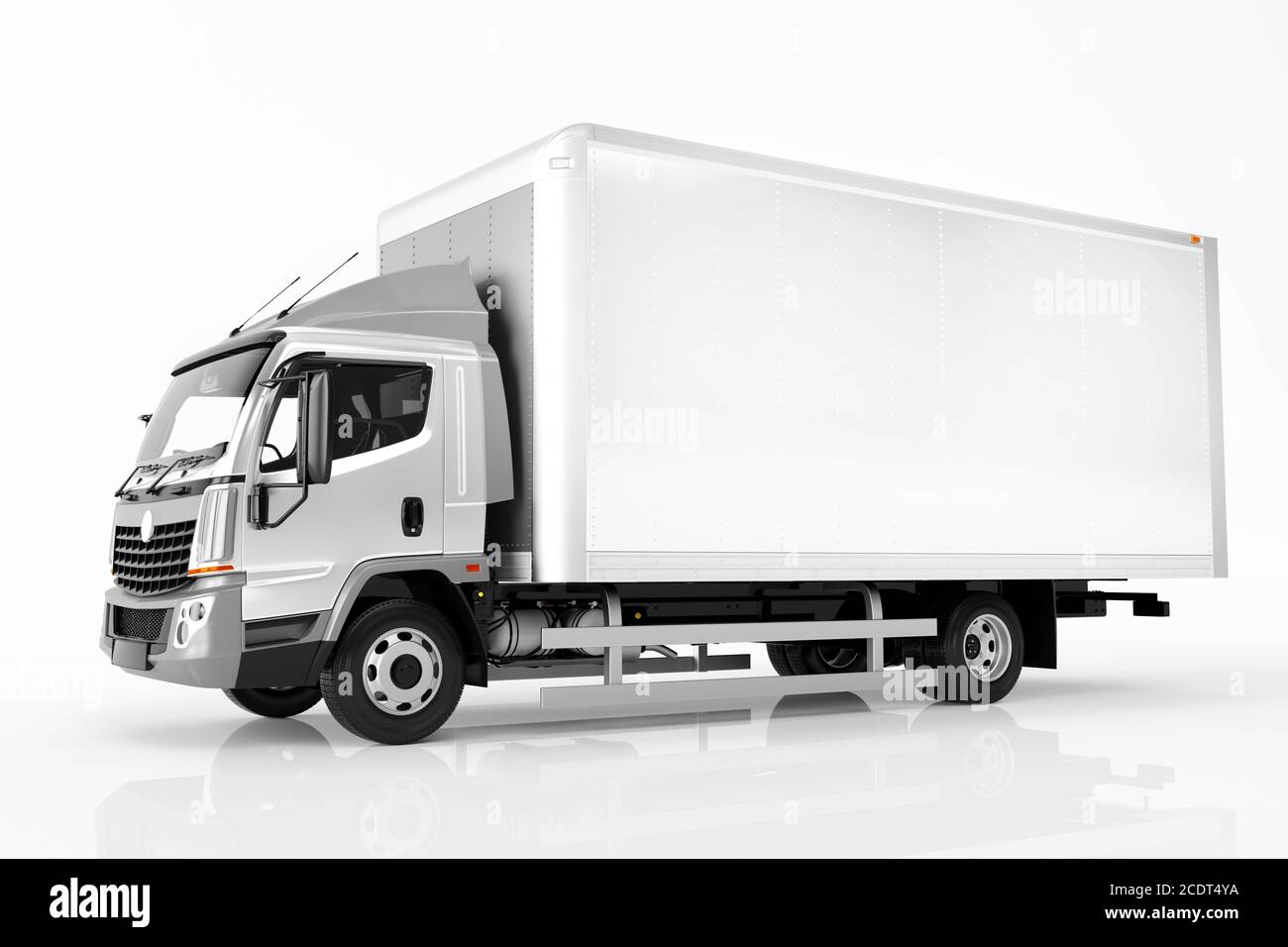 Camión comercial de carga con remolque blanco. Diseño genérico y sin brandless. Foto de stock