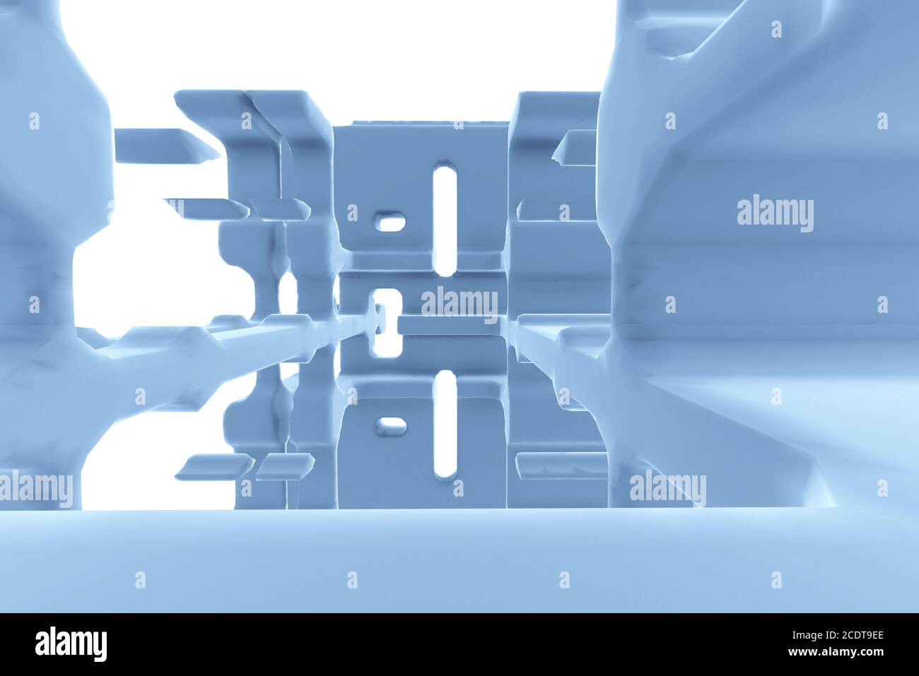 Resumen túnel futurista como corredor de naves espaciales metal azul en el espacio blanco. ilustración 3d Foto de stock
