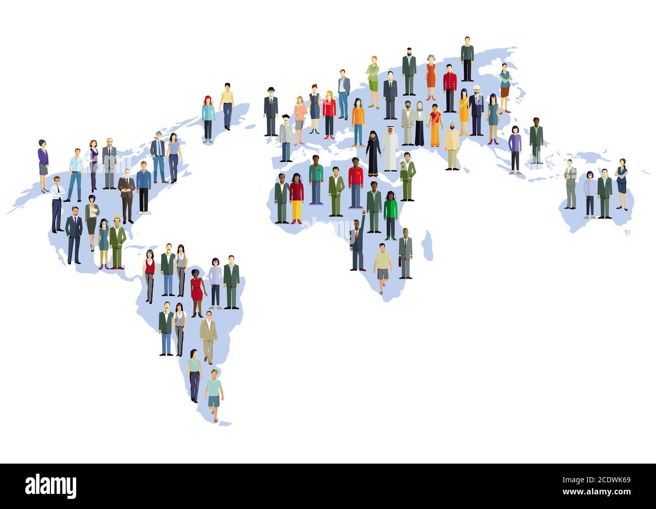 Mapa del mundo con una población multicultural Foto de stock