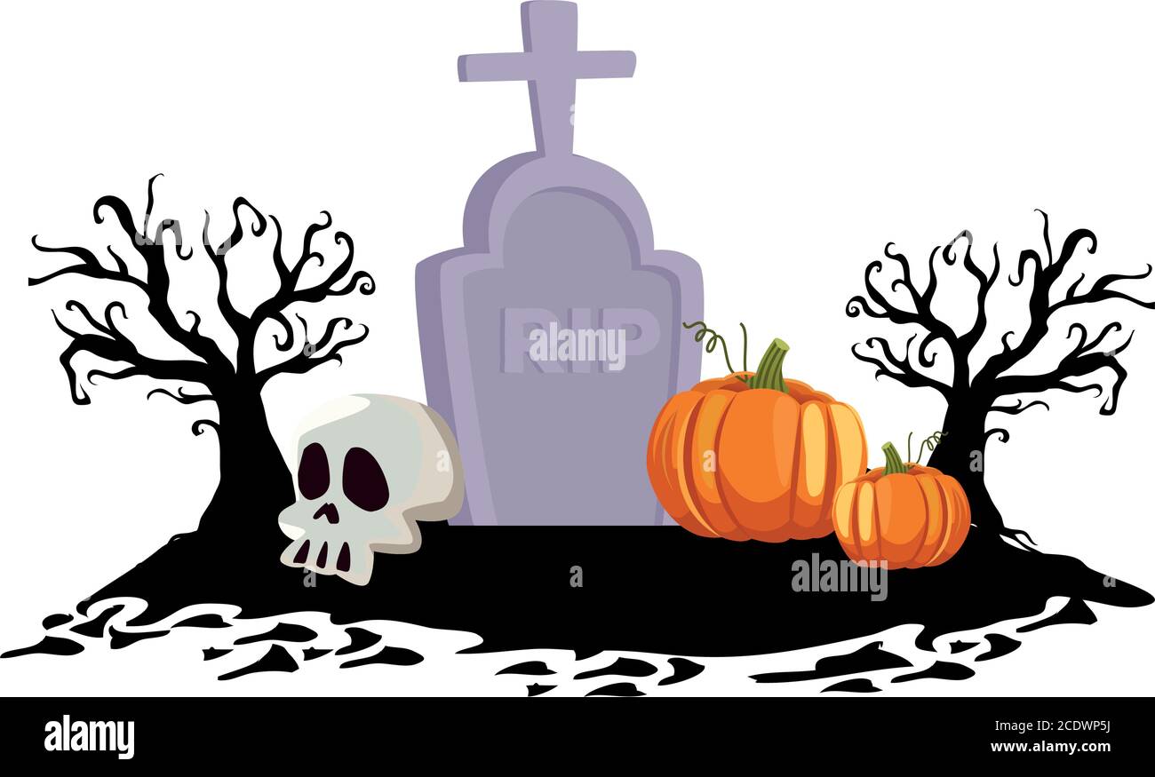 Halloween calabazas en el diseño del cementerio, vacaciones y tema de miedo ilustración vectorial Ilustración del Vector