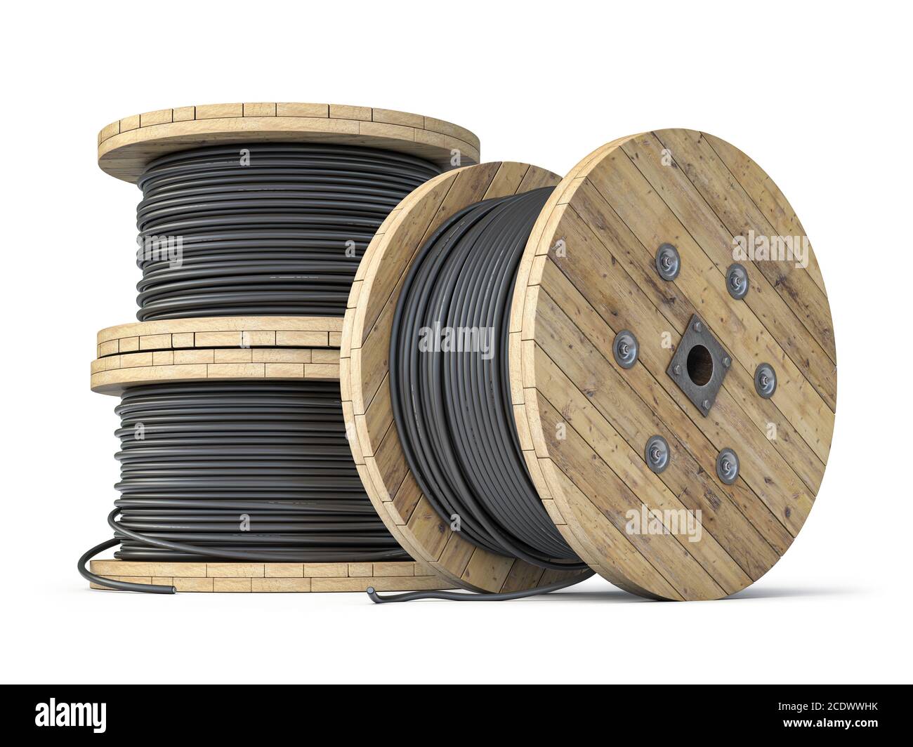 Cable eléctrico de alambre en bobina de madera o bobina aislada sobre fondo  blanco. ilustración 3d Fotografía de stock - Alamy