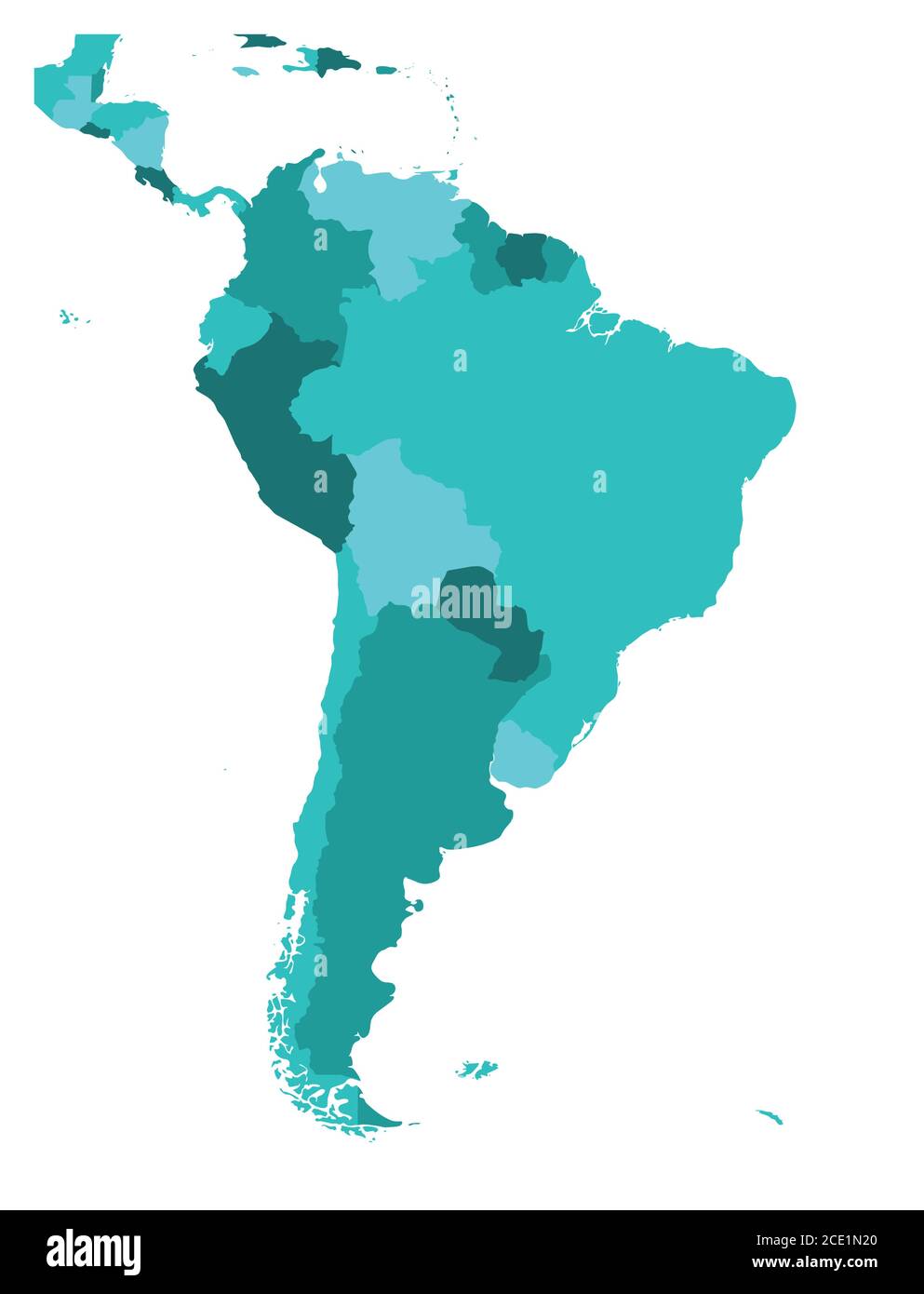 Eps Vector De Sur America Mapa - Mapa Politico De America Del Sur Mapa Vectorial Simple Plano En Blanco En Cuatro Tonos De Azul Turquesa 2ce1n20