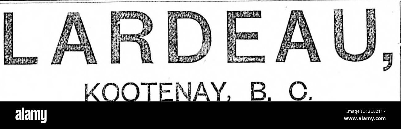 . Diario Colonist (1892-11-23) . EL. NOTIObS. KOOTE el sitio de la ciudad de Lardeau, situado en el brazo noreste del lago de la flecha superior, y el punto de entrada a los ricos distritos Mineros de Lardeau y Fish Creek, se colocará en el mercado en el curso de la próxima quincena. Al norte, sur y este de la ciudad de Lardeau se ha localizado y desarrollado algunas minas de oro y plata extremadamente ricas. Especialmente este es el caso en el país Lardeau, donde los bordes son más grandes y los ensayos en Oro y Plata mayores que los de cualquier otra sección MiningSection de Kootenay. Completo:: Detalles::: Will:: Mentira::: Foto de stock