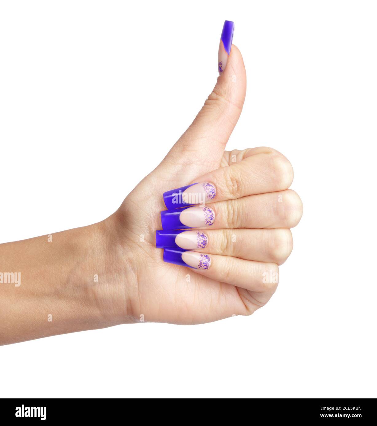 Manos con uñas acrílicas azules francesas manicura y pintura Fotografía de  stock - Alamy