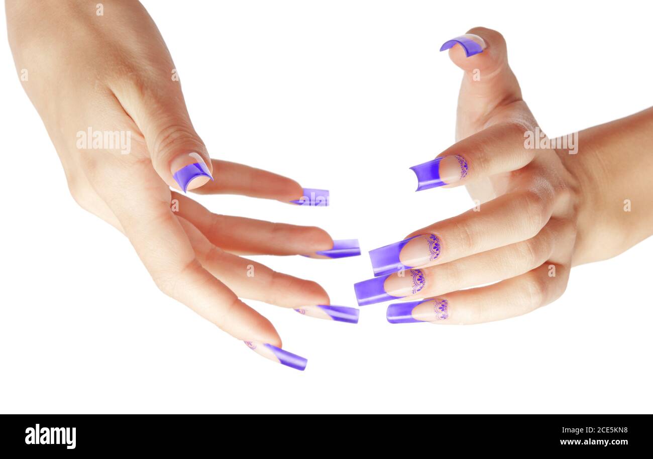 Manos con uñas acrílicas azules francesas manicura y pintura Fotografía de  stock - Alamy