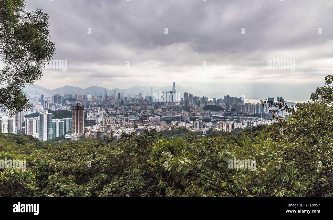 Panorama de Hong Kong desde Lion Rock Foto de stock