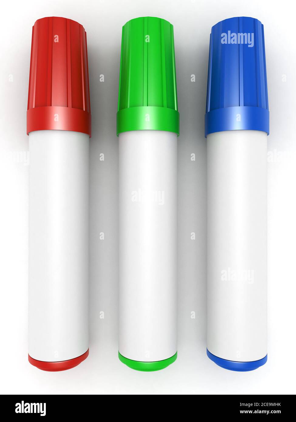 tres marcadores de color aislados en blanco Foto de stock