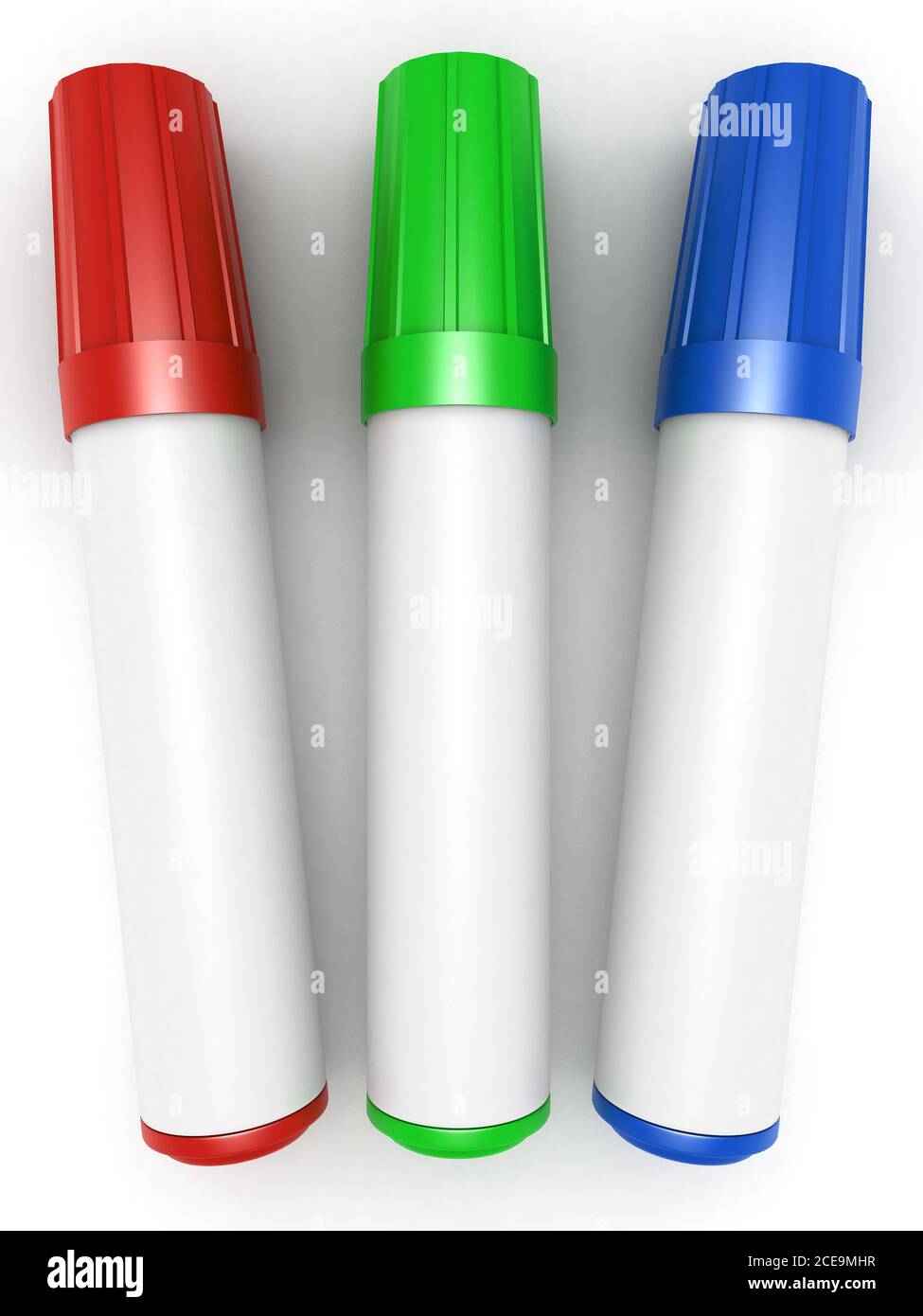 tres marcadores de color aislados en blanco Foto de stock