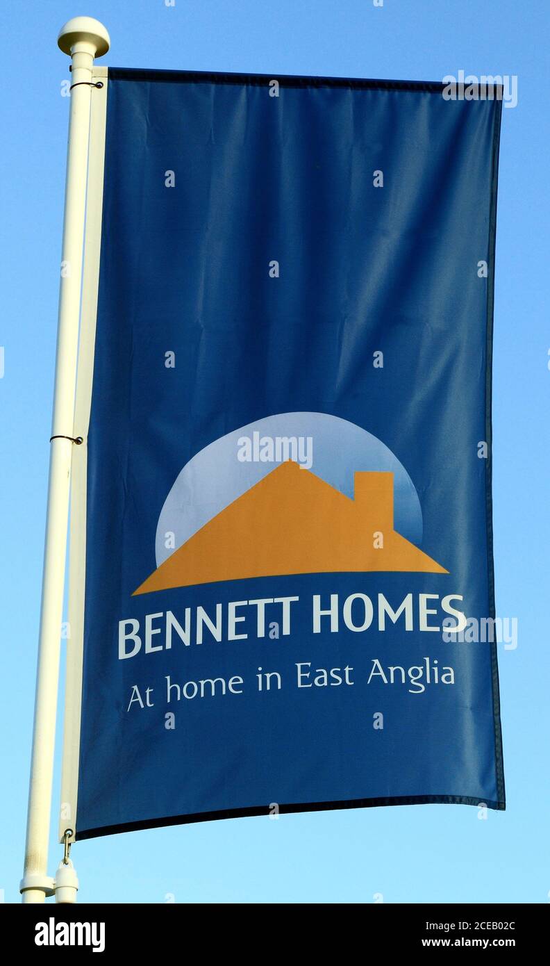 Bennett Homes, banner, bandera, Norfolk, Inglaterra, Reino Unido, constructores de casas Foto de stock