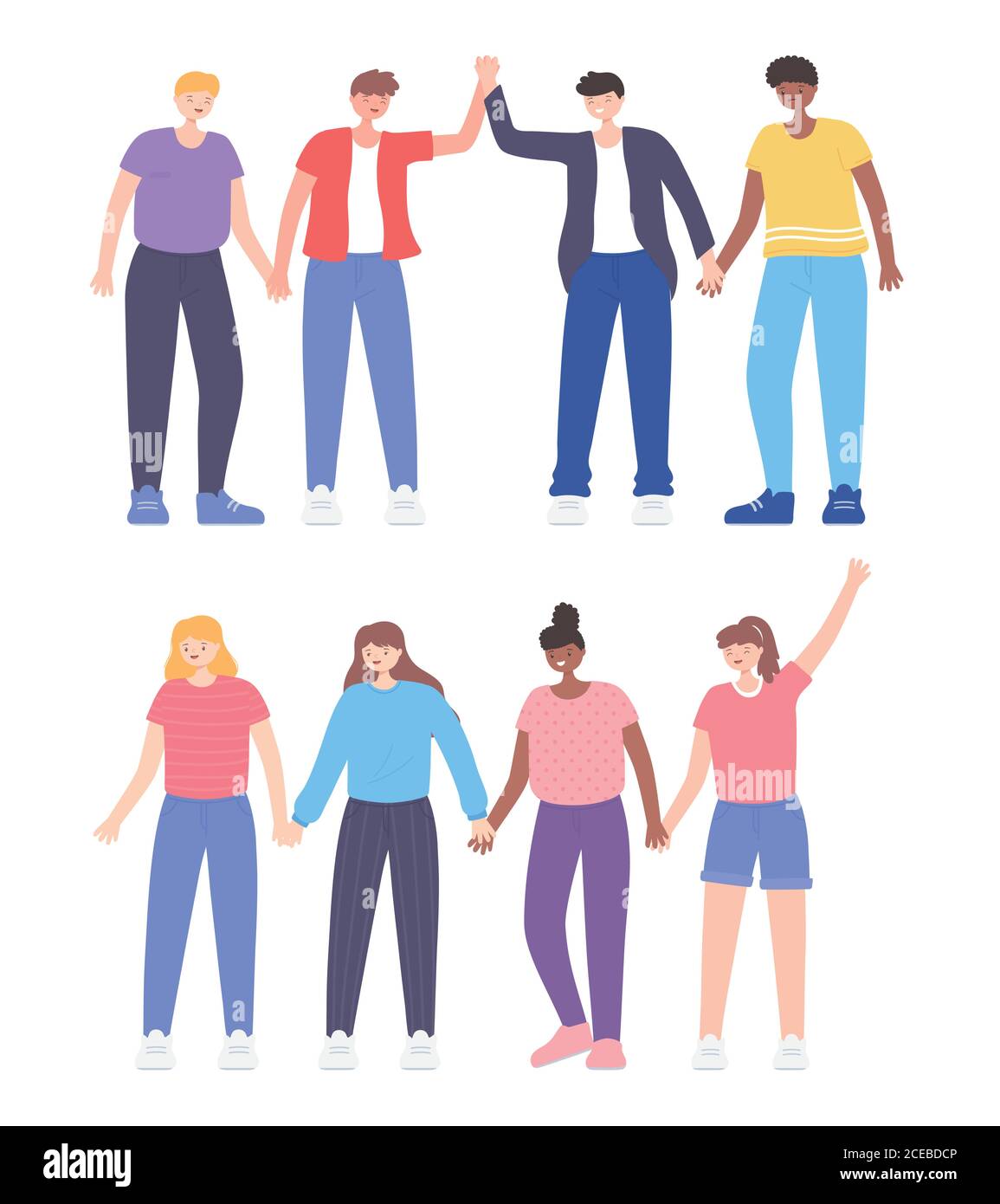 personas juntas, hombres y mujeres con las manos, hombres y mujeres dibujos  animados personajes vector ilustración Imagen Vector de stock - Alamy