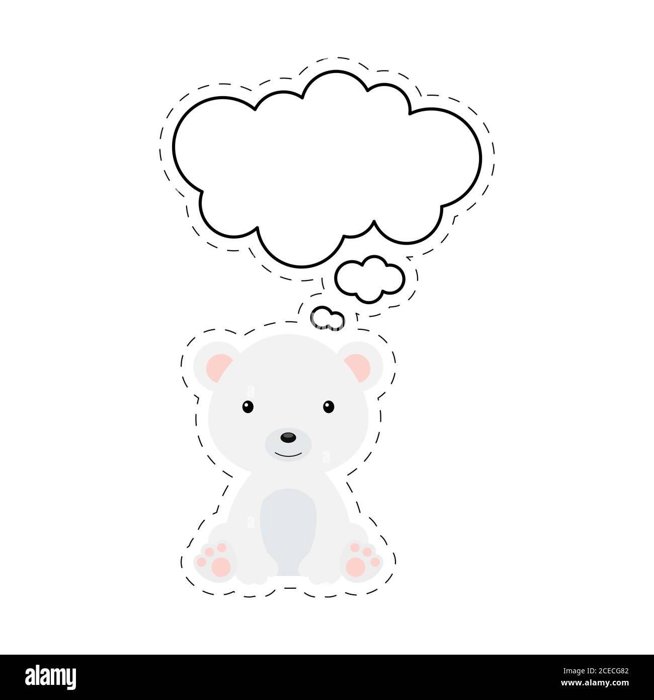 Lindo oso polar de dibujos animados con etiqueta de burbuja de habla.  Personaje kawaii sobre fondo blanco. Dibujos animados sentado postal animal  clipart para el cumpleaños Imagen Vector de stock - Alamy