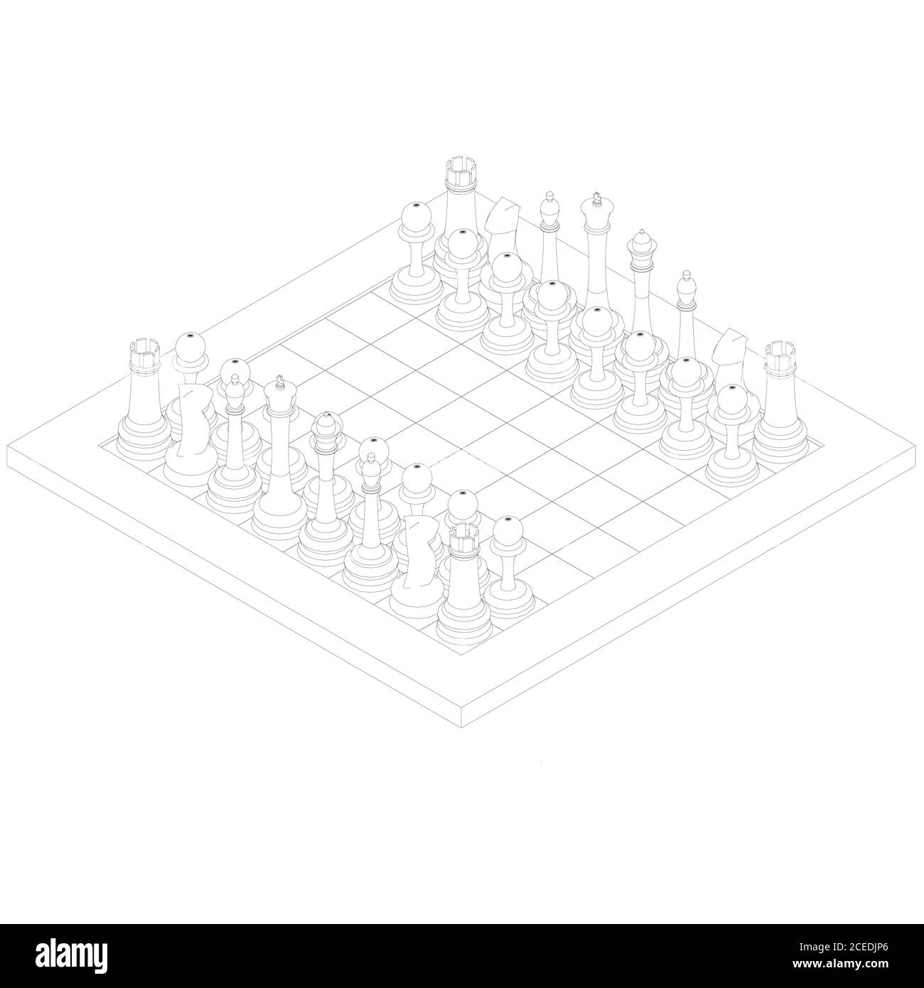 Contorno de un tablero de ajedrez con líneas negras sobre fondo blanco. Vista isométrica. Ilustración vectorial Ilustración del Vector