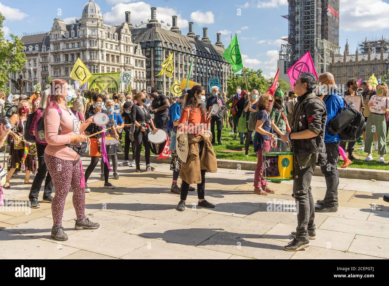Extinción Rebelión protesta en la Plaza del Parlamento sobre el cambio climático y el medio ambiente. Londres - 1 de septiembre de 2020 Foto de stock