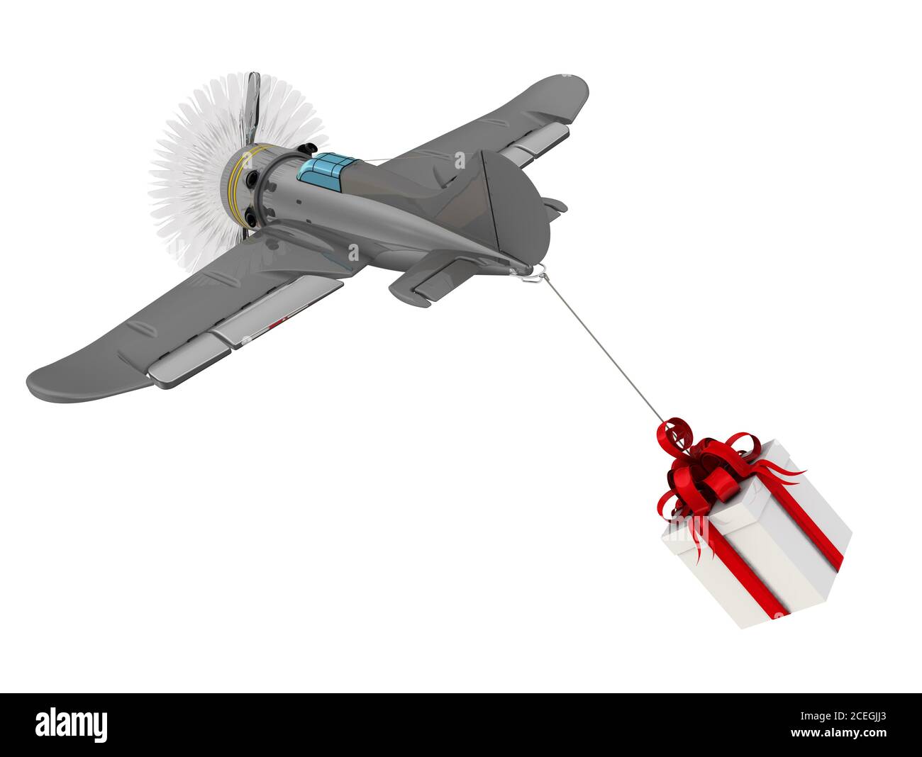 once Por Skalk Avión con caja de regalo. Avión de hélice gris en vuelo con caja de regalo  sobre fondo blanco. Aislado. Ilustración 3D Fotografía de stock - Alamy