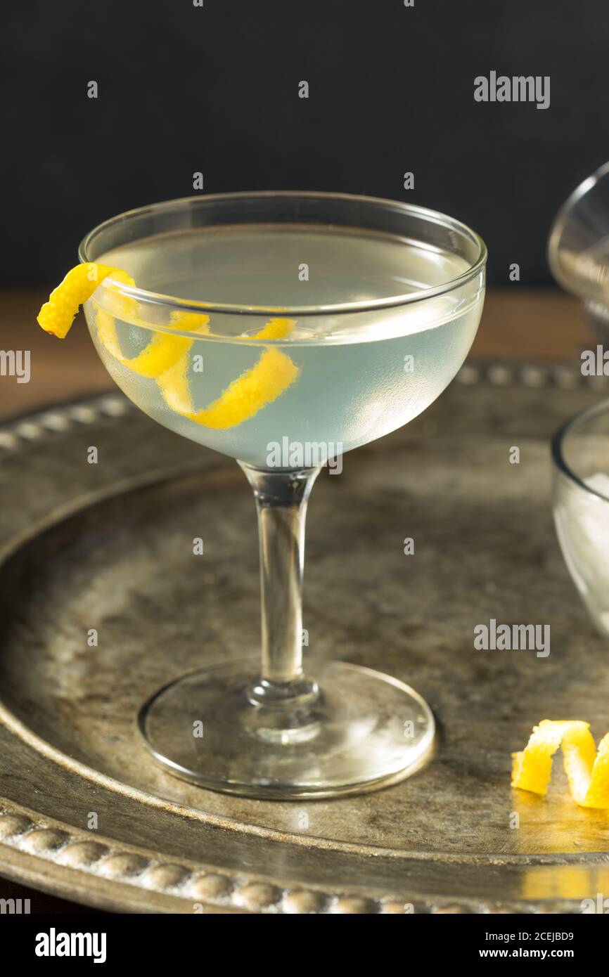Martini seco refrescante con un Garnish de limón y Vermouth Foto de stock