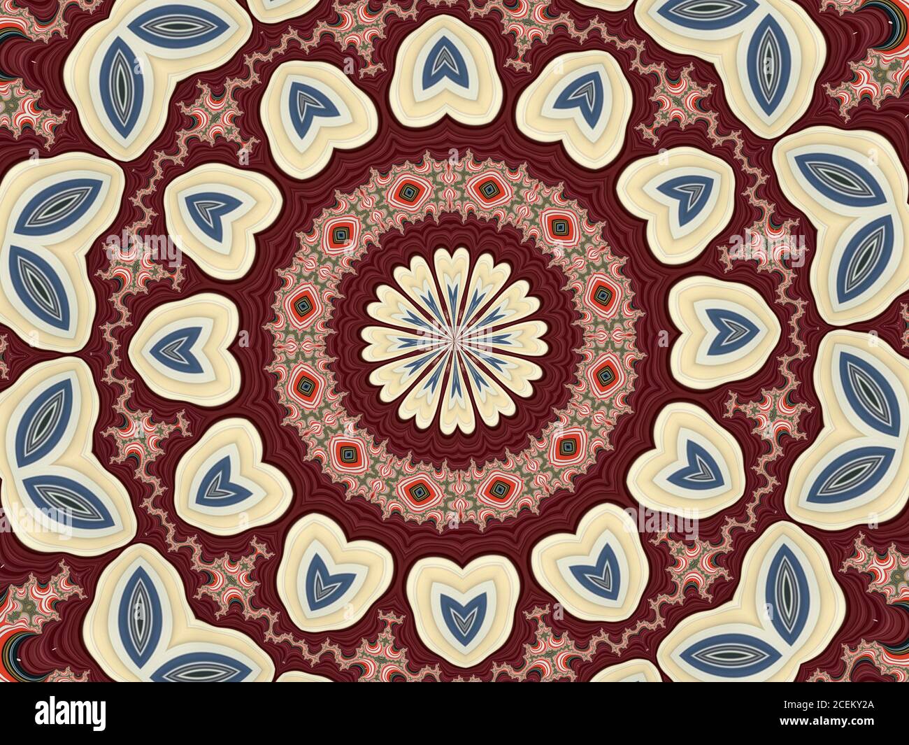 Ilustración caleidoscópica en marrón con formas y patrones interesantes Foto de stock