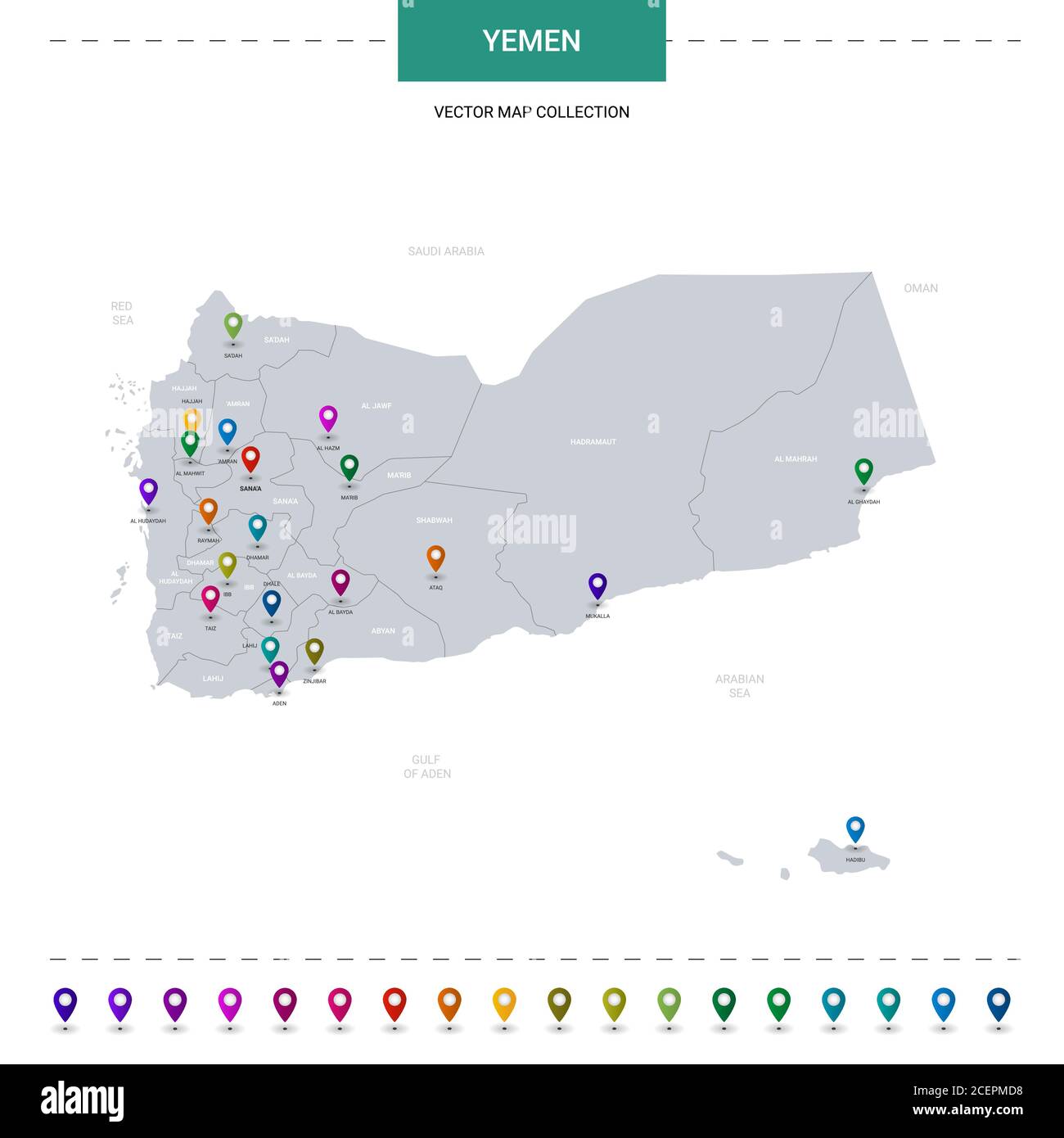 Mapa De Yemen Con Marcas De Localización Plantilla Vectorial Infográfica Aislada Sobre Fondo 