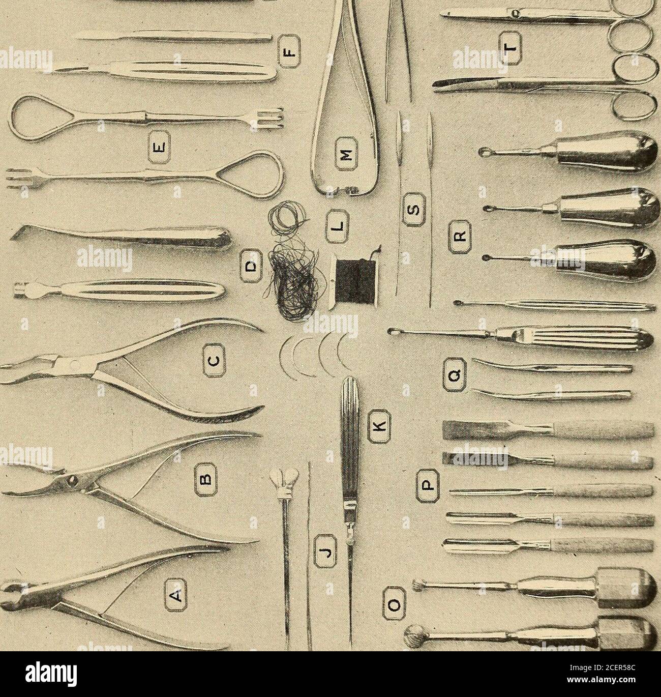 Enfermedades oído; un libro de texto para practicantes estudiantes de Instrumentos para el funcionamiento radical. A, pinzas grandes de rongeur ; B, pinzas pequeñas de rongeur ; C,