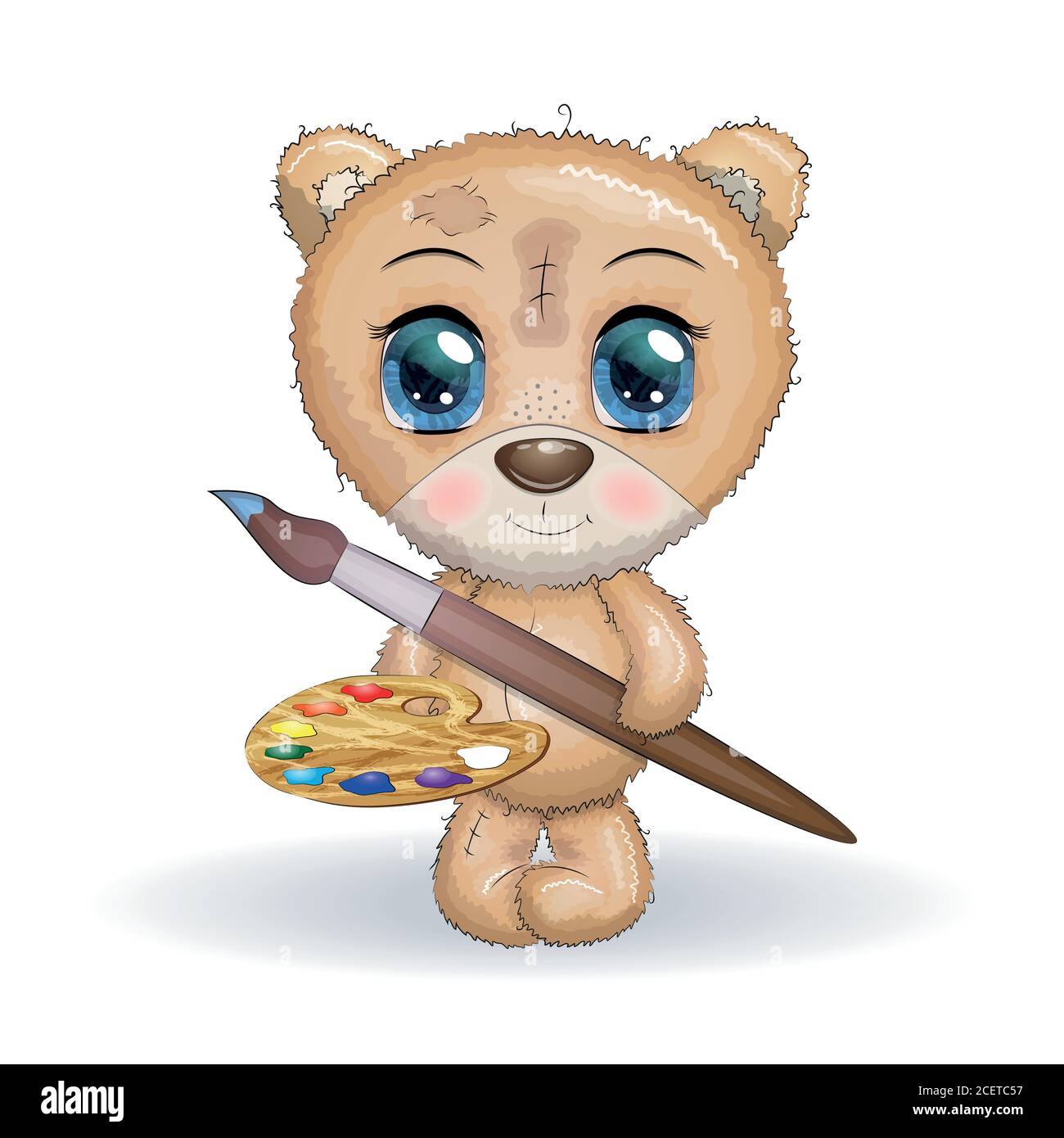 Divertido dibujo animado pequeño oso sosteniendo pincel de pintura y  rodillo de pintura. Cita motivacional, cartel. Panda creativo, artístico  Imagen Vector de stock - Alamy