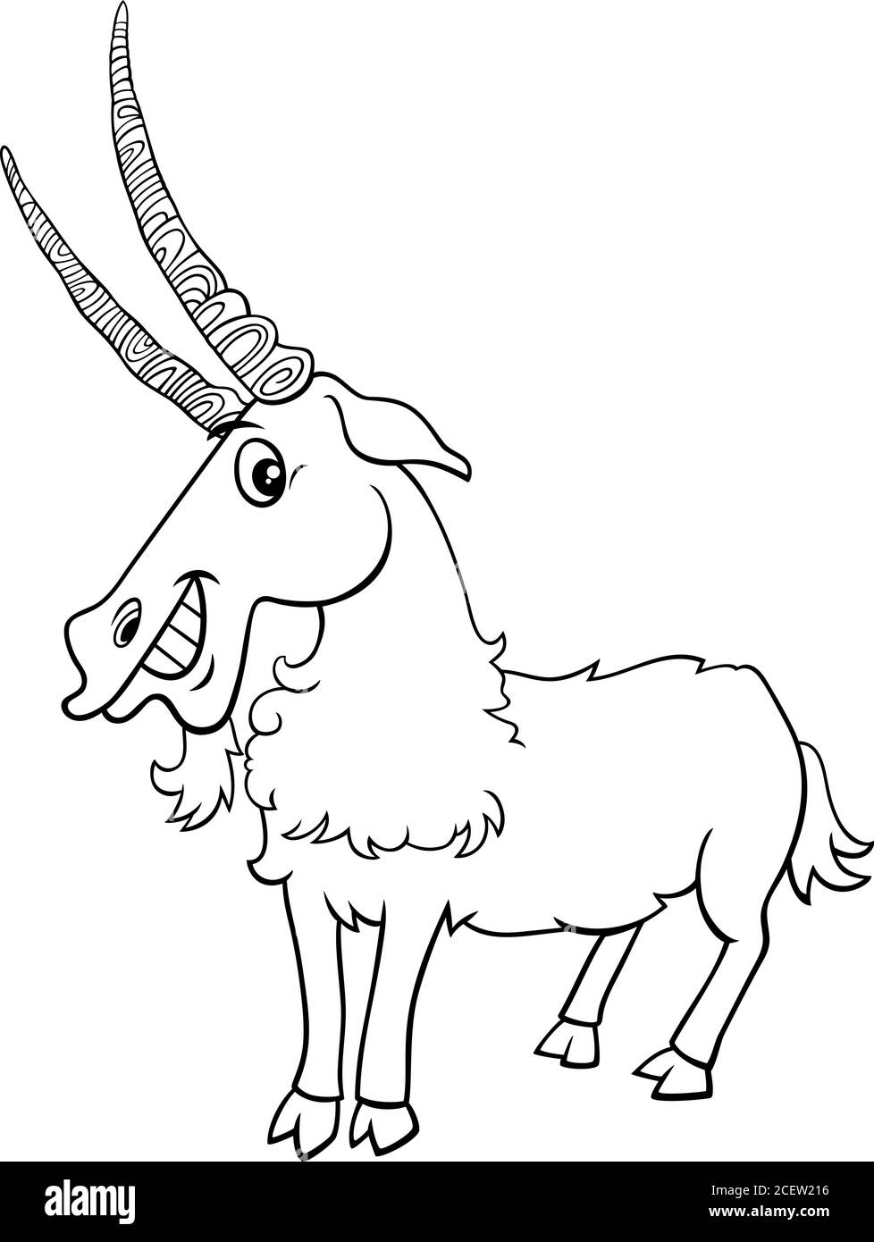 Negro y Blanco Cartoon Ilustración de Funny Goat Granja Animal O Capricornio personaje de color Libro de la página Ilustración del Vector