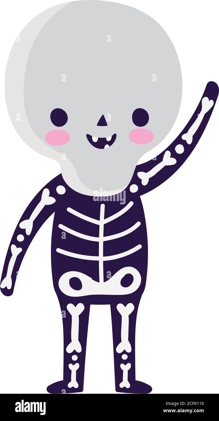 halloween feliz, niño con esqueleto traje de dibujos animados, truco o  tratar la celebración vector ilustración Imagen Vector de stock - Alamy