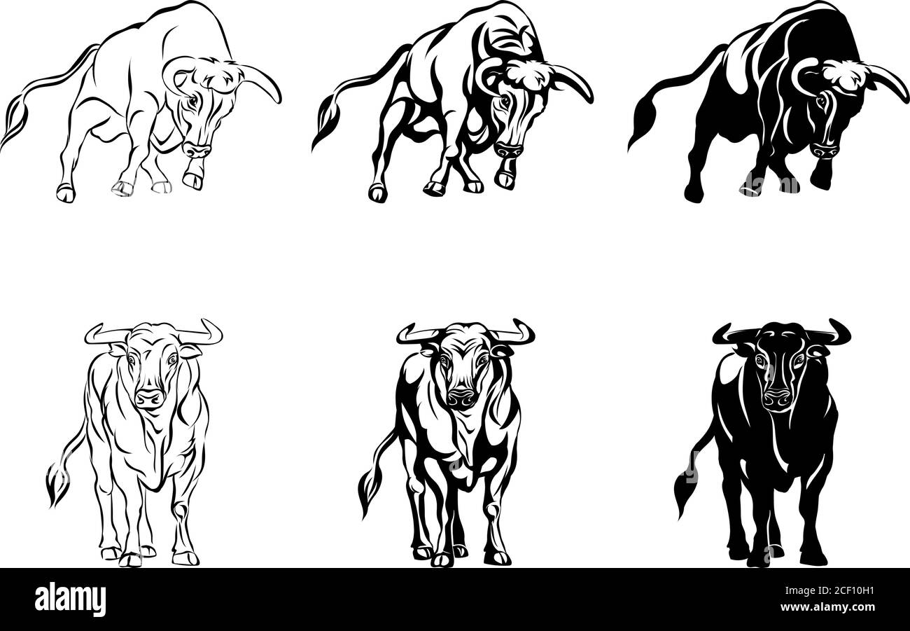 toro, retrato, cabeza, color, vector, animal, ilustración, icono, aislado, vaca, salvaje, cuerno, blanco, negro, arte, símbolo, signo, enojado, poder, granja Ilustración del Vector