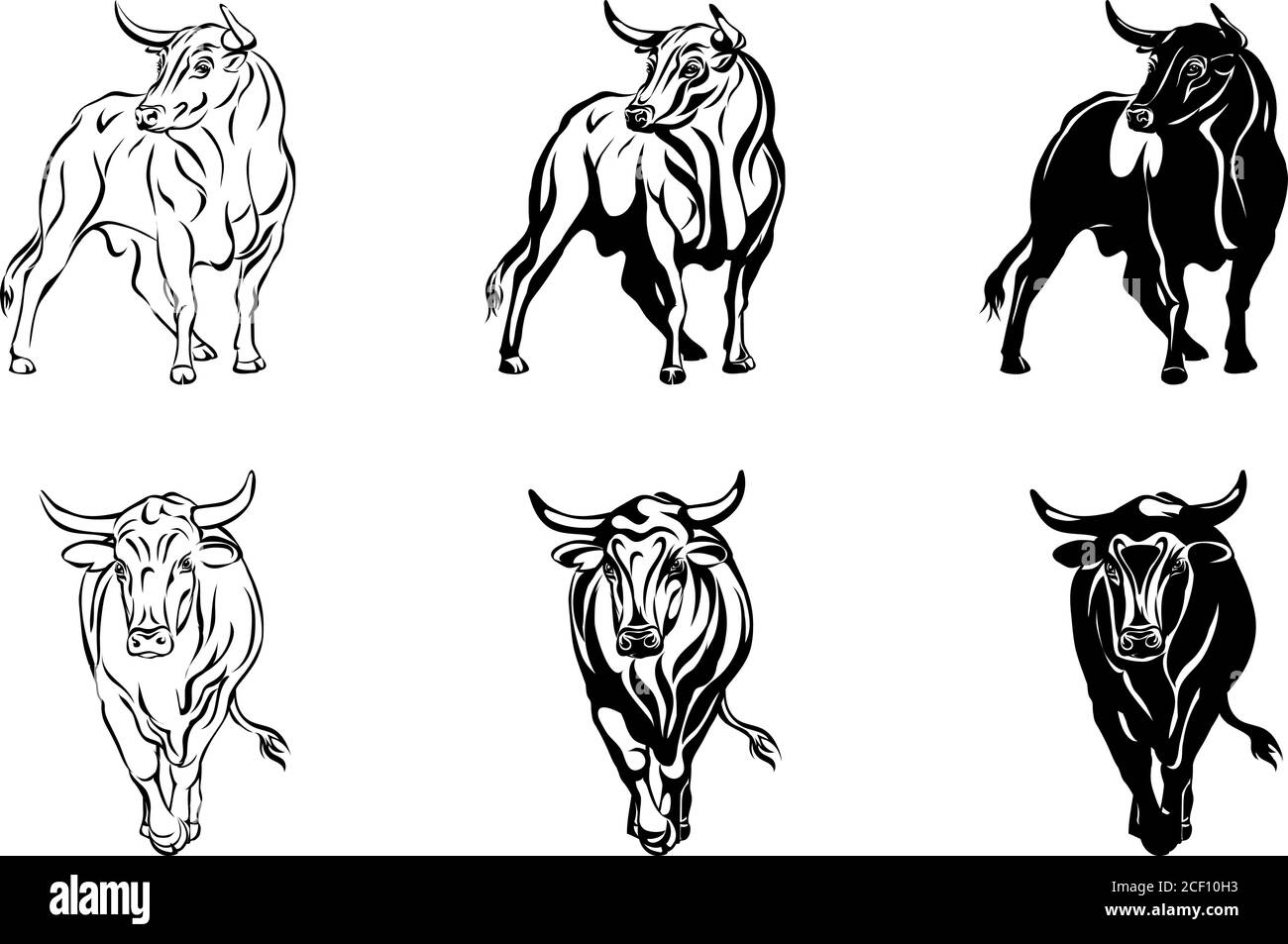 toro, retrato, cabeza, color, vector, animal, ilustración, icono, aislado, vaca, salvaje, cuerno, blanco, negro, arte, símbolo, signo, enojado, poder, granja Ilustración del Vector