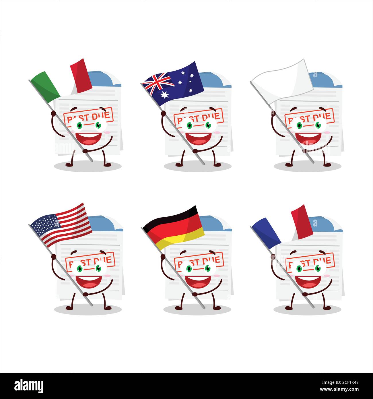 El personaje de dibujos animados de papel de Bill trae las banderas de  varios países Imagen Vector de stock - Alamy