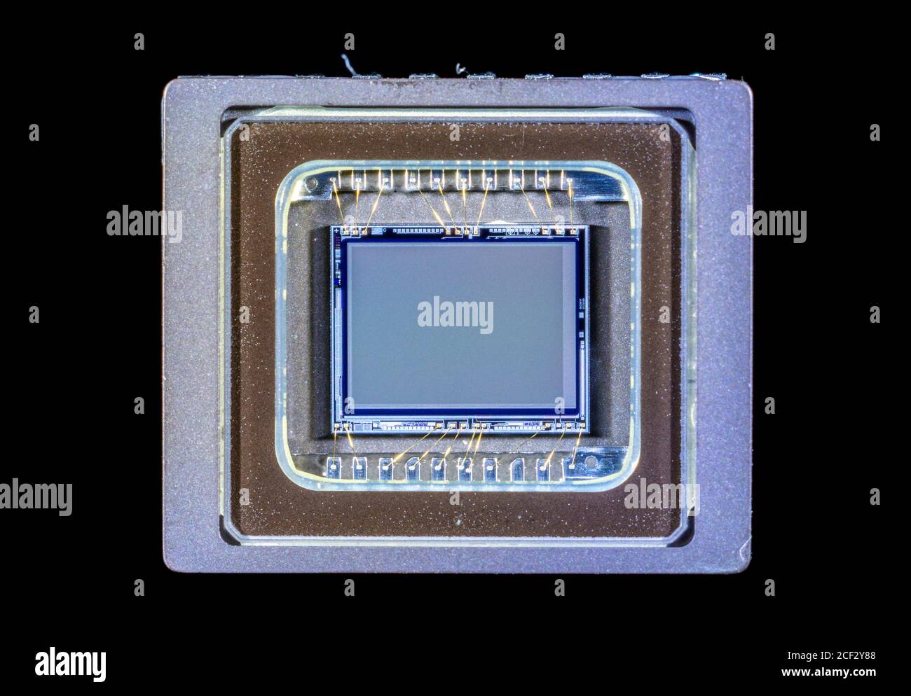 Primer plano de un chip sensor de imagen de estado sólido CCD ICX039 de Sony de una cámara de vídeo en color. 8 mm en diagonal. Foto de stock