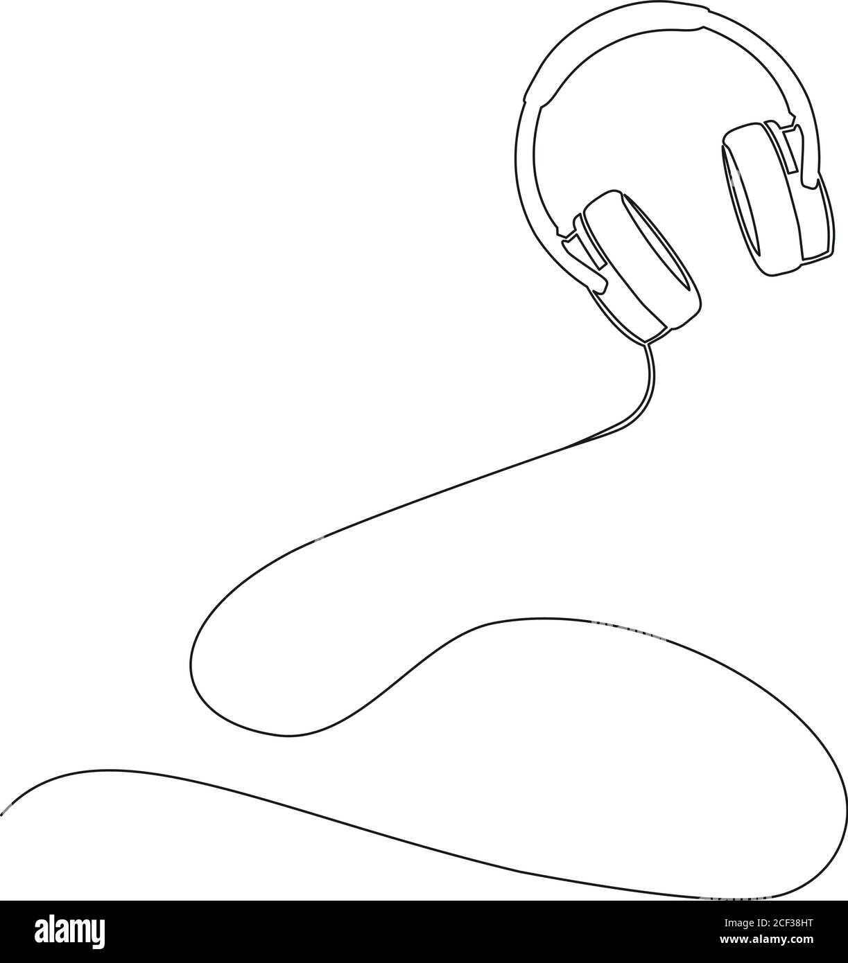 línea singe abstracto vector ilustración de auriculares estéreo aislados en blanco, música y concepto de podcast Ilustración del Vector