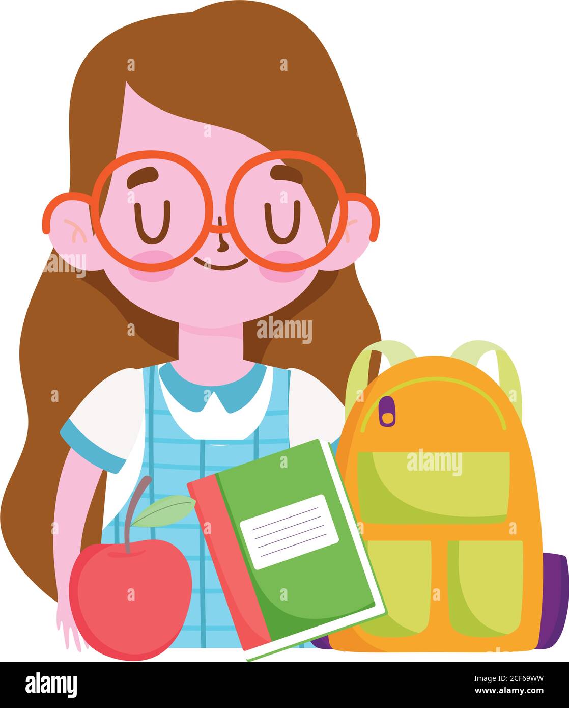 feliz día de los maestros, niña estudiante con bolsa de cuaderno y dibujos  animados de manzana vector ilustración Imagen Vector de stock - Alamy