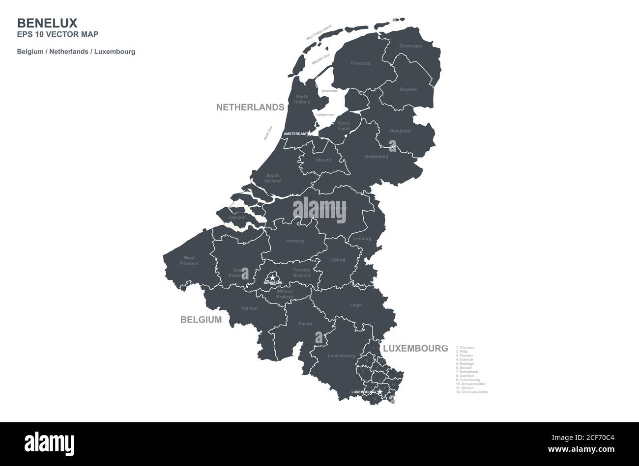 El mapa de Vector de la Unión Benelux. Unión Económica en Europa Occidental. Ilustración del Vector