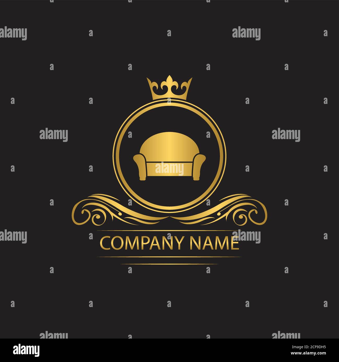 muebles logotipo plantilla de lujo vector real empresa emblema decorativo  con corona Imagen Vector de stock - Alamy