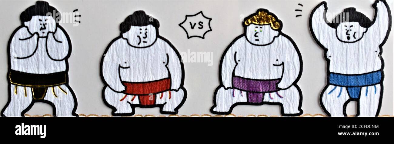 Una pegatina que muestra rikishi japonés o luchadores de sumo usando  cinturones de diferentes colores Fotografía de stock - Alamy