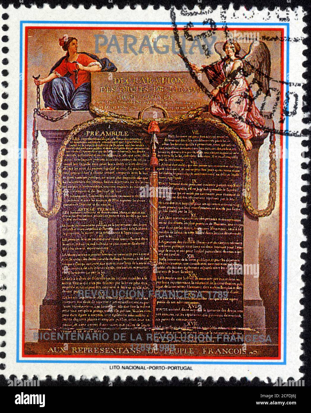 Timbre Revolución Francesa 1789. Bicentenario de la Revolución Francesa. Paraguay Foto de stock