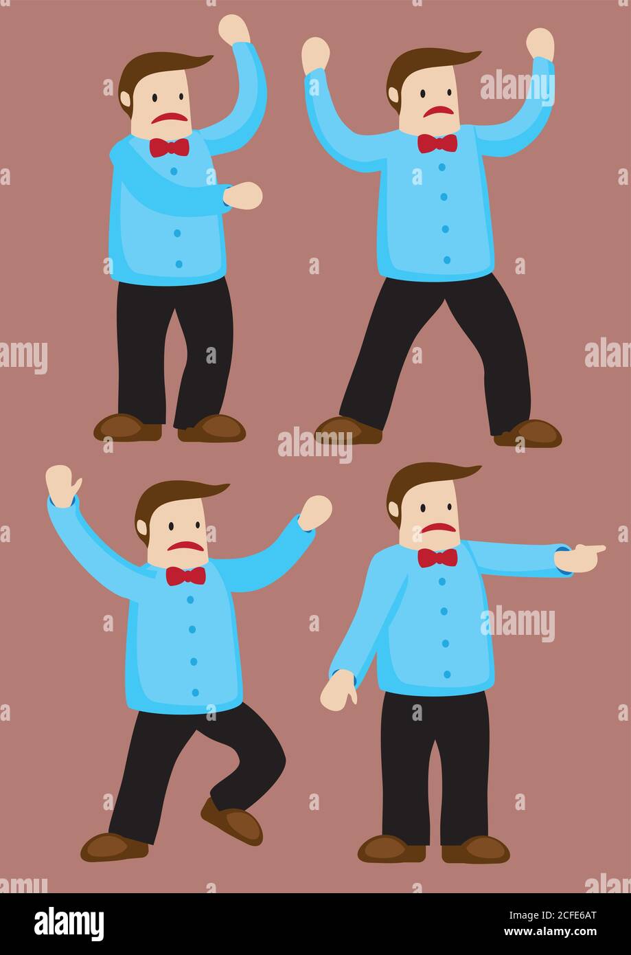 Lenguaje corporal y gestos de un hombre de dibujos animados infeliz con  lazo. Ilustración de carácter vectorial aislada sobre fondo marrón Imagen  Vector de stock - Alamy
