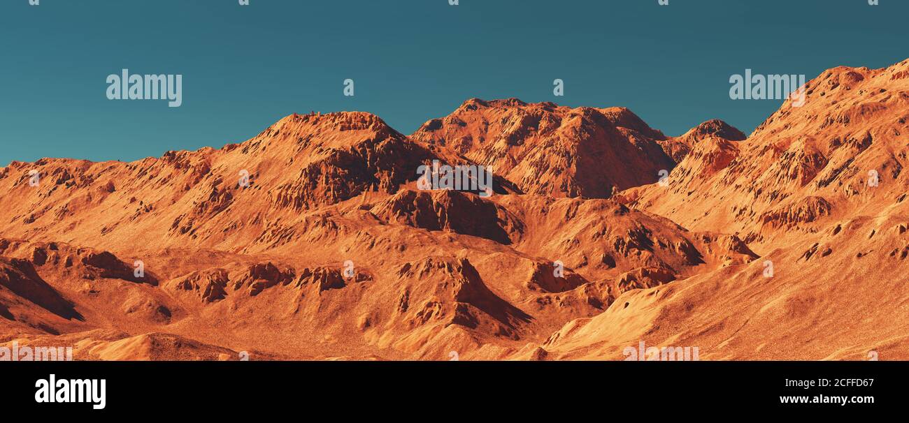 Paisaje de Marte, presentación 3d del terreno imaginario del planeta marte, ilustración de ciencia ficción. Foto de stock