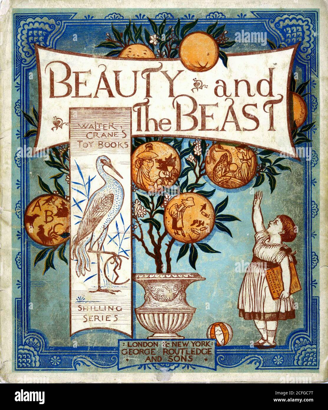 Belleza y la Bestia. Portada de un libro infantil de Jeanne-Marie Leprince de Beaumont, publicado en 1875/6 Foto de stock