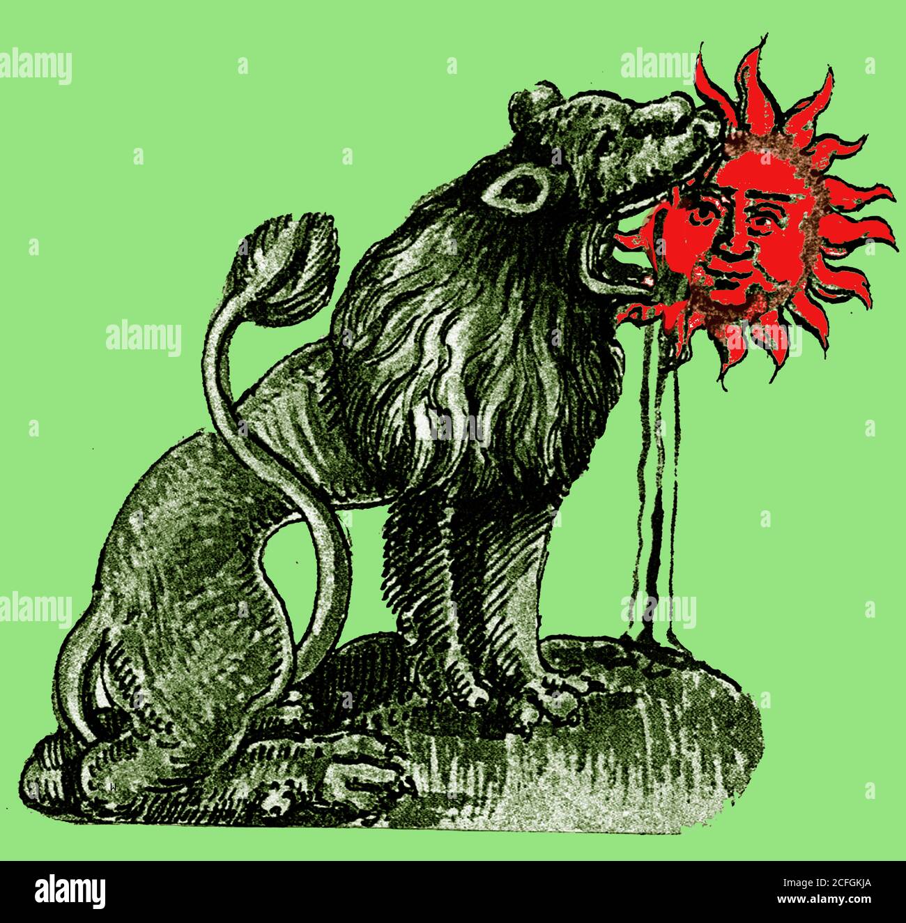 SIMBOLISMO - el León Verde devorando el sol era el símbolo alquímico para  la consumación de la preparación de la Piedra Roja para Prima Materia o   símbolo es una metáfora para