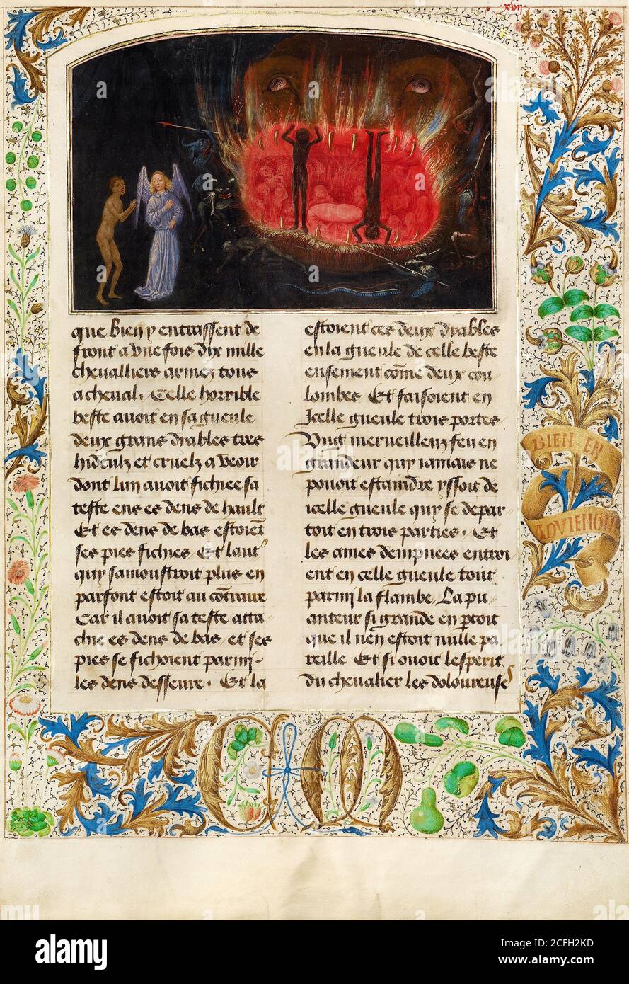 Simon Marmion, la Bestia Acheron 1475 Tempera, oro, tinta sobre pergamino, el Museo J. Paul Getty, los Ángeles, EE.UU. Foto de stock