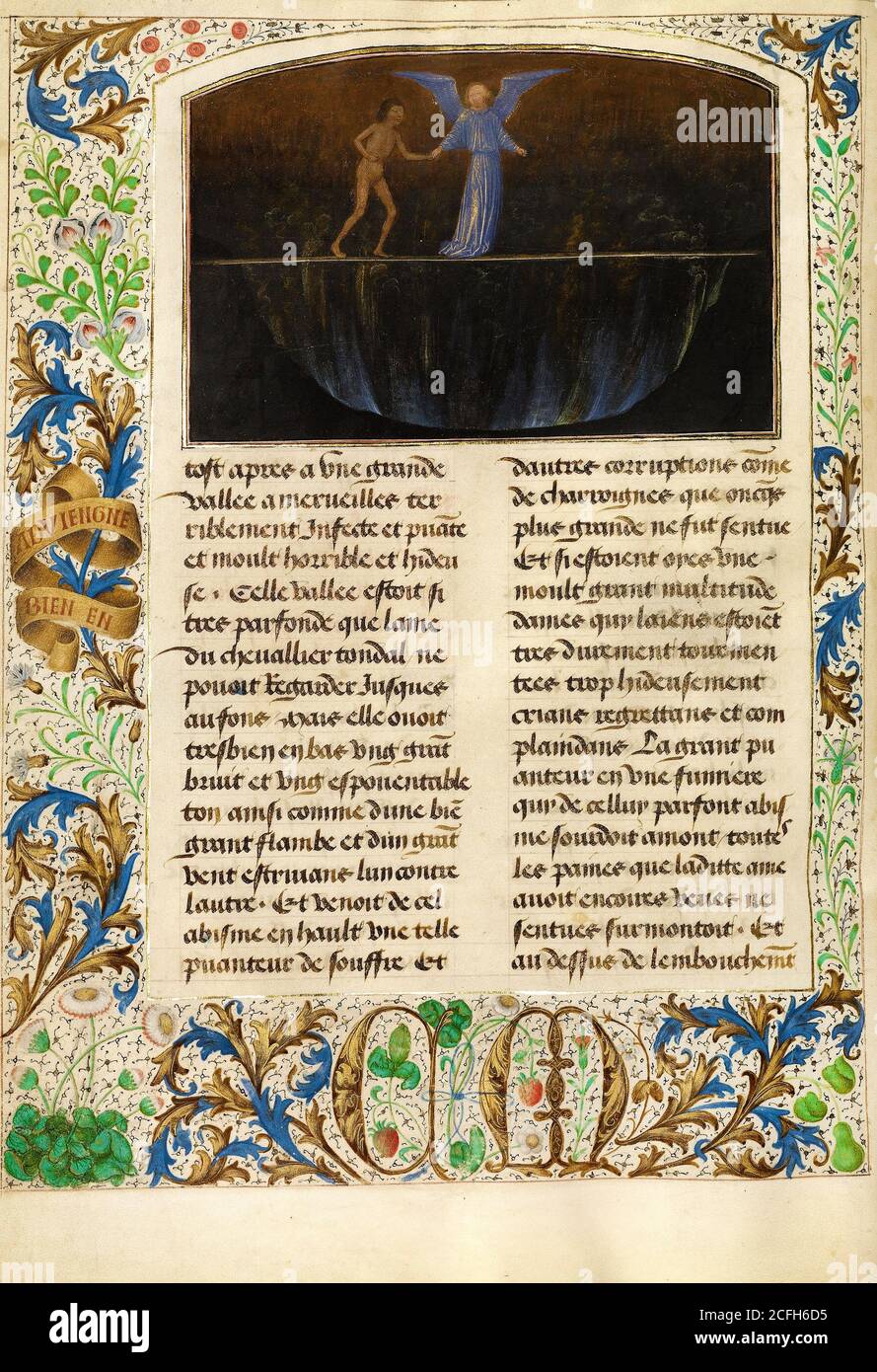 Simon Marmion, el Tormento de los orgullosos - Valle de azufre ardiente 1475 Tempera, oro, tinta sobre pergamino, el Museo J. Paul Getty, los Angeles, EE.UU. Foto de stock