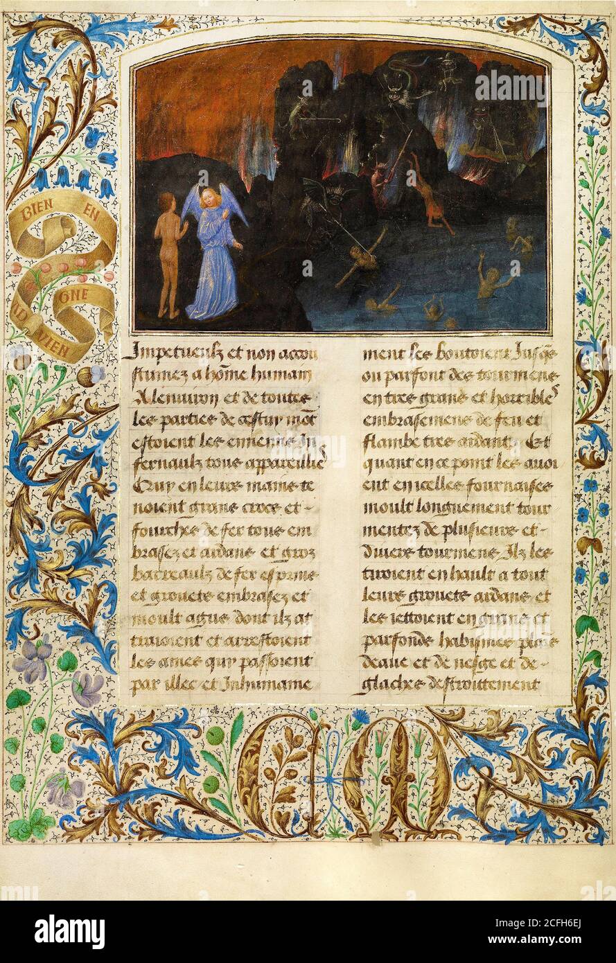 Simon Marmion, el Tormento de los incrédulos y herejes 1475 Tempera, oro, tinta sobre pergamino, el Museo J. Paul Getty, los Ángeles, EE.UU. Foto de stock