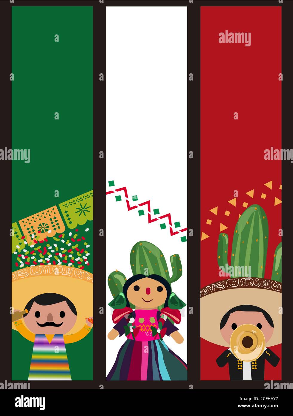 México día de la independencia celebración vertical banner vector  ilustración. Texto en Español: Larga vida México Imagen Vector de stock -  Alamy