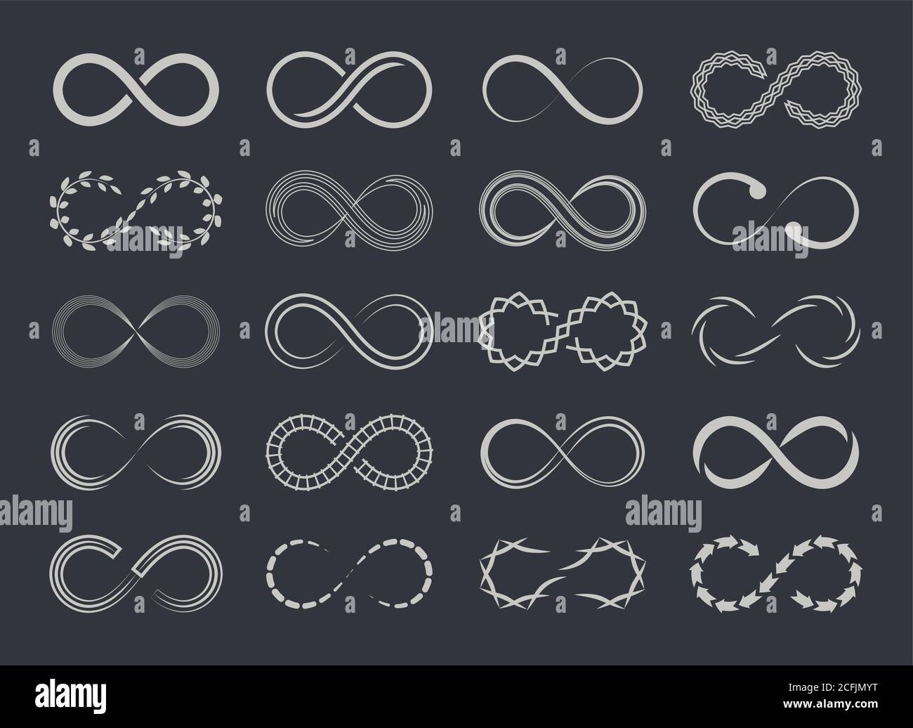 Icono del logotipo de bucle infinito. Vector infinito ilimitado, interminable fila forma de señal Ilustración del Vector