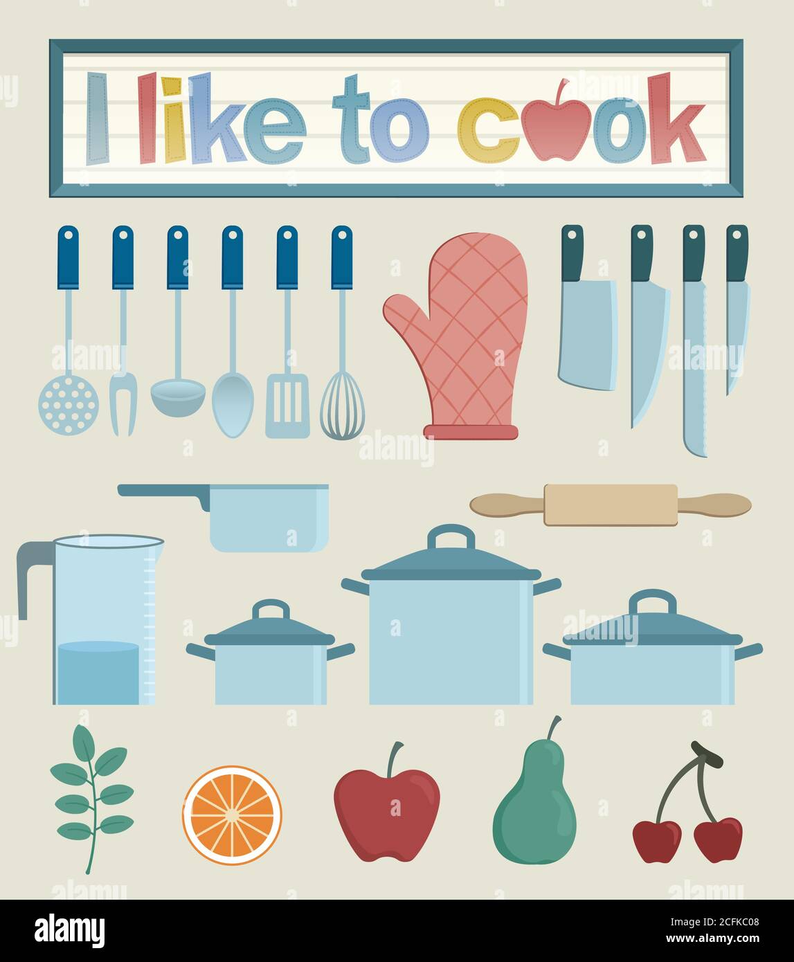 https://c8.alamy.com/compes/2cfkc08/juego-con-varias-ilustraciones-de-utensilios-de-cocina-cazuelas-cuchillos-un-rodillo-y-un-guante-de-cocina-todo-lo-que-necesitas-si-te-gusta-cocinar-2cfkc08.jpg