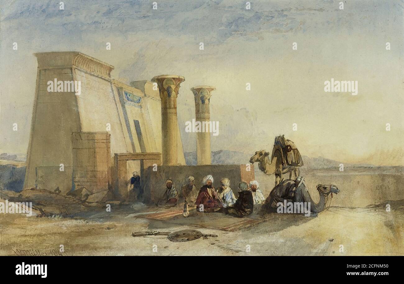 muller, william james - la Entrada al pequeño Templo de Medinet Habu, Luxor, Egipto con las colinas de Theban en la distancia - 26134000522 8f263b9130 o Foto de stock
