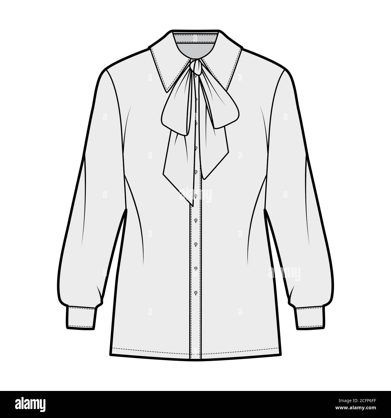 Coño-lazo camisa técnica ilustración de moda con manga larga con puño,  ajuste relajado, cierre de botón delantero, cuello regular. Plantilla de  indumentaria plana en la parte delantera, color gris. Mujeres hombres unisex