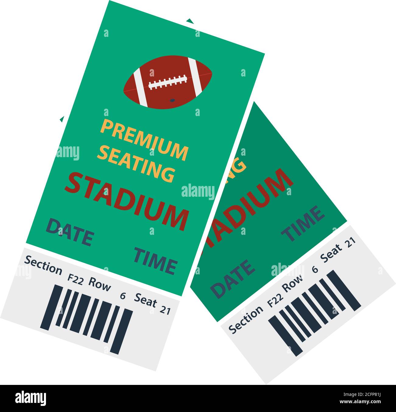 Icono de American Football Tickets. Diseño de colores planos